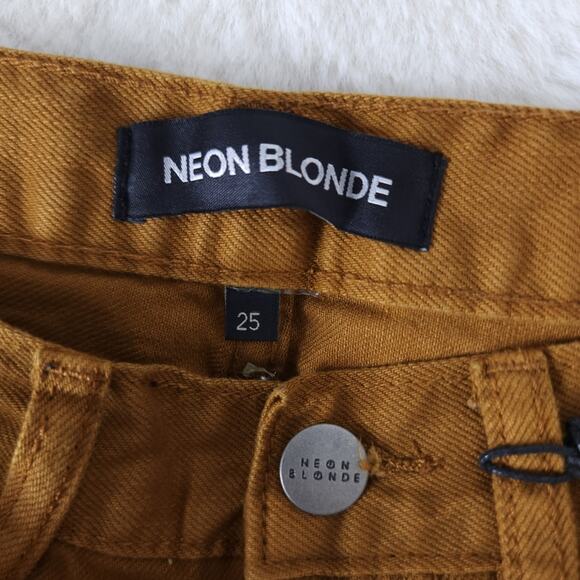 NEW Neon Blonde Tease High Waisted Distressed Jean Skirt in Wild Honey - Picture 4 of 10